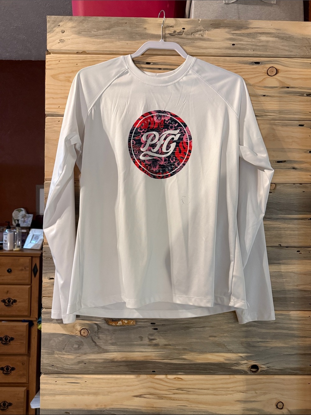 Columbia White Long Sleeve Tee with Red/Black Logo